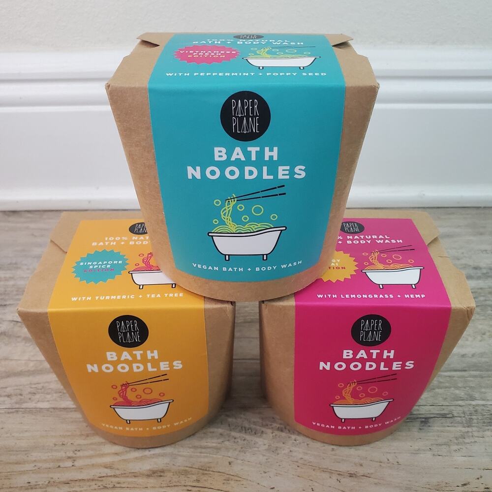 Paper Plane Bath Noodles - 100% Natural Vegan Bath Body Wash - Lot Of 3